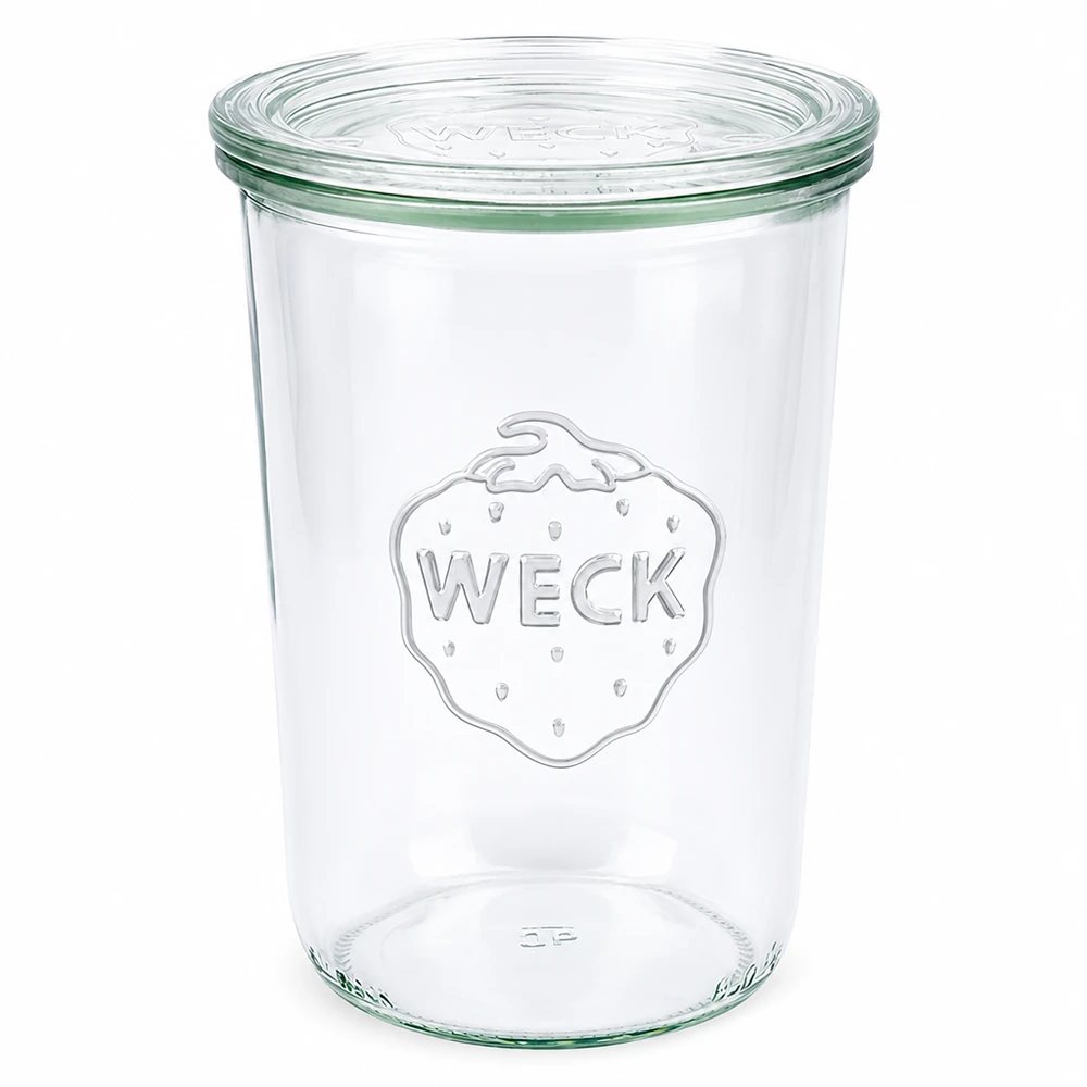 Copos WECK 850ml com tampa de vidro Frasco de conserva RR100 transparente com o logótipo WECK para conservas
