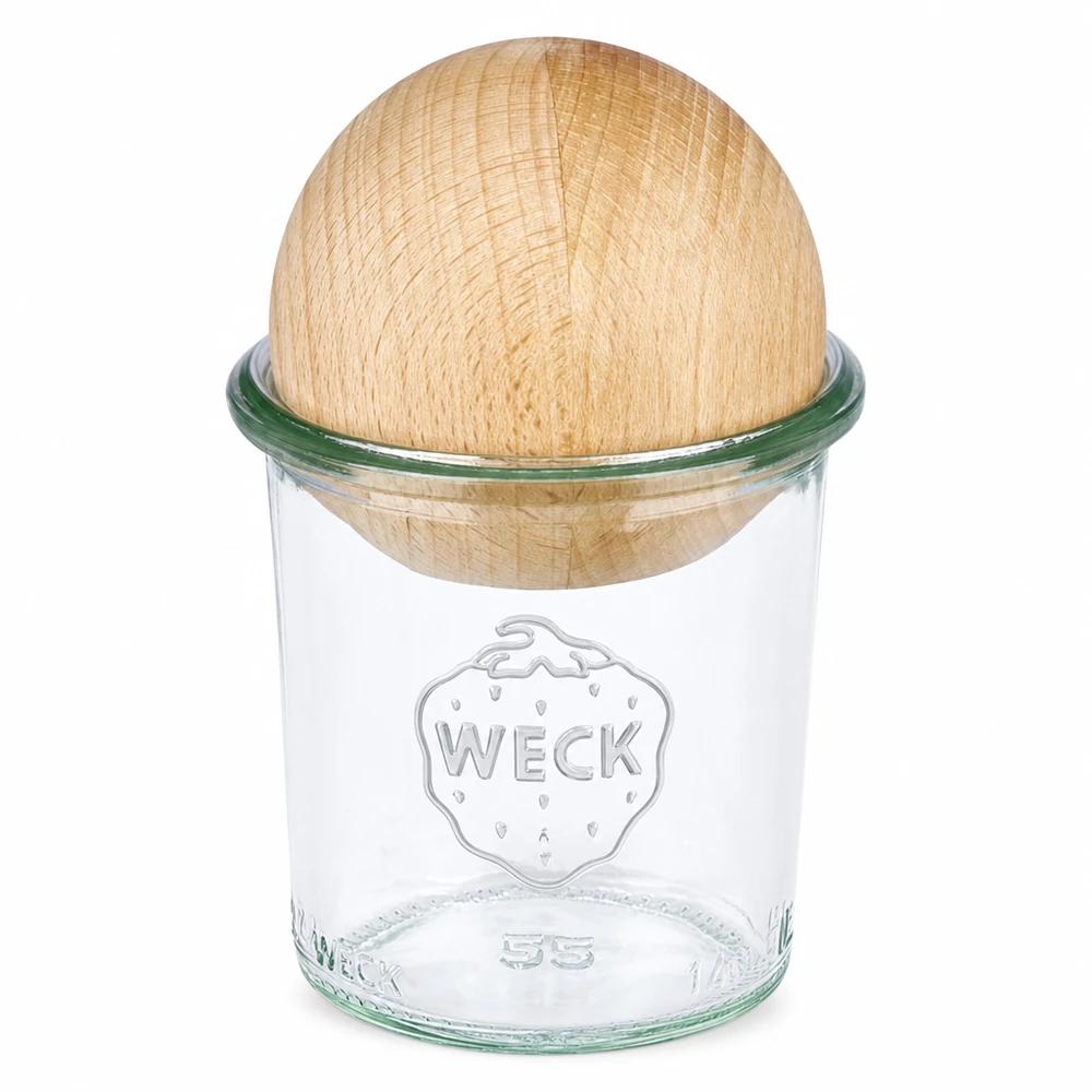 Frasco de vidro WECK 140ml RR60 com tampa de madeira de faia para armazenamento e conservação