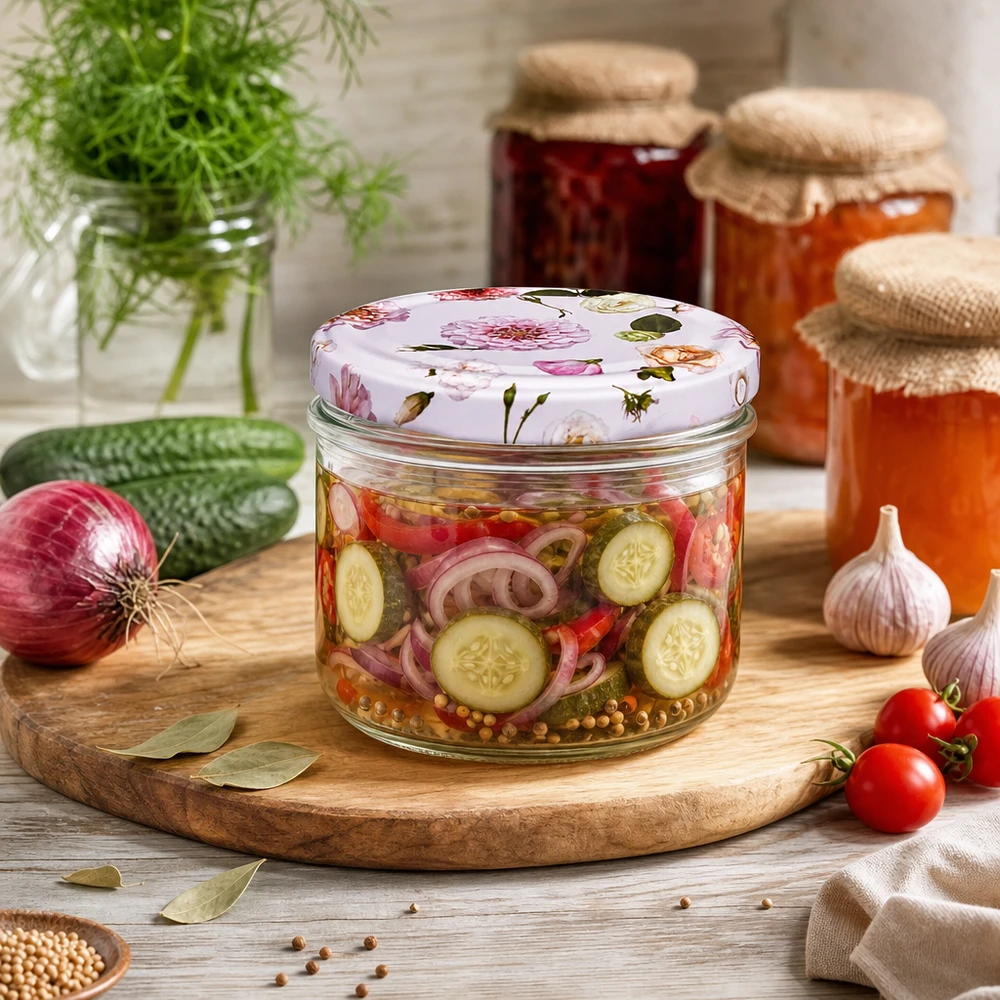 Frasco cilíndrico de 230 ml com tampa BasicSeal cor-de-rosa para pepinos em conserva - Pickles e conservas na cozinha