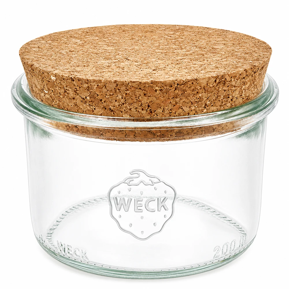 Frasco de vidro de 200 ml RR80 com rolha de cortiça natural Frasco de conservação transparente Frasco de armazenamento