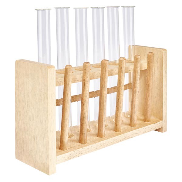 Suporte para tubos de ensaio em madeira com 6 tubos de ensaio em borossilicato 160x16 Suporte para tubos de ensaio em madeira com 6 tubos de ensaio em borossilicato 160x16