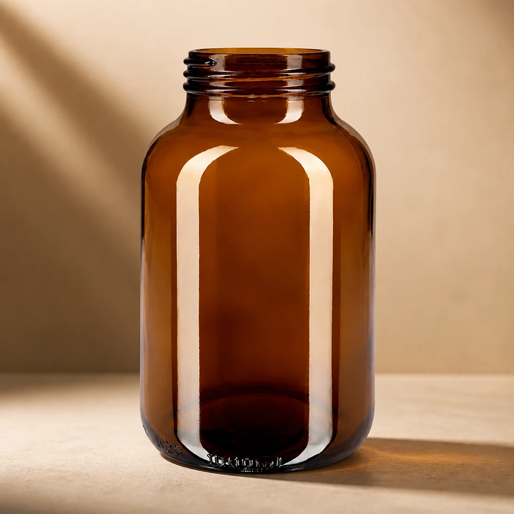 Garrafa de 1000 ml com gargalo largo em vidro âmbar Frasco de vidro robusto de 1000 ml em castanho para proteger contra a luz UV e os raios nocivos