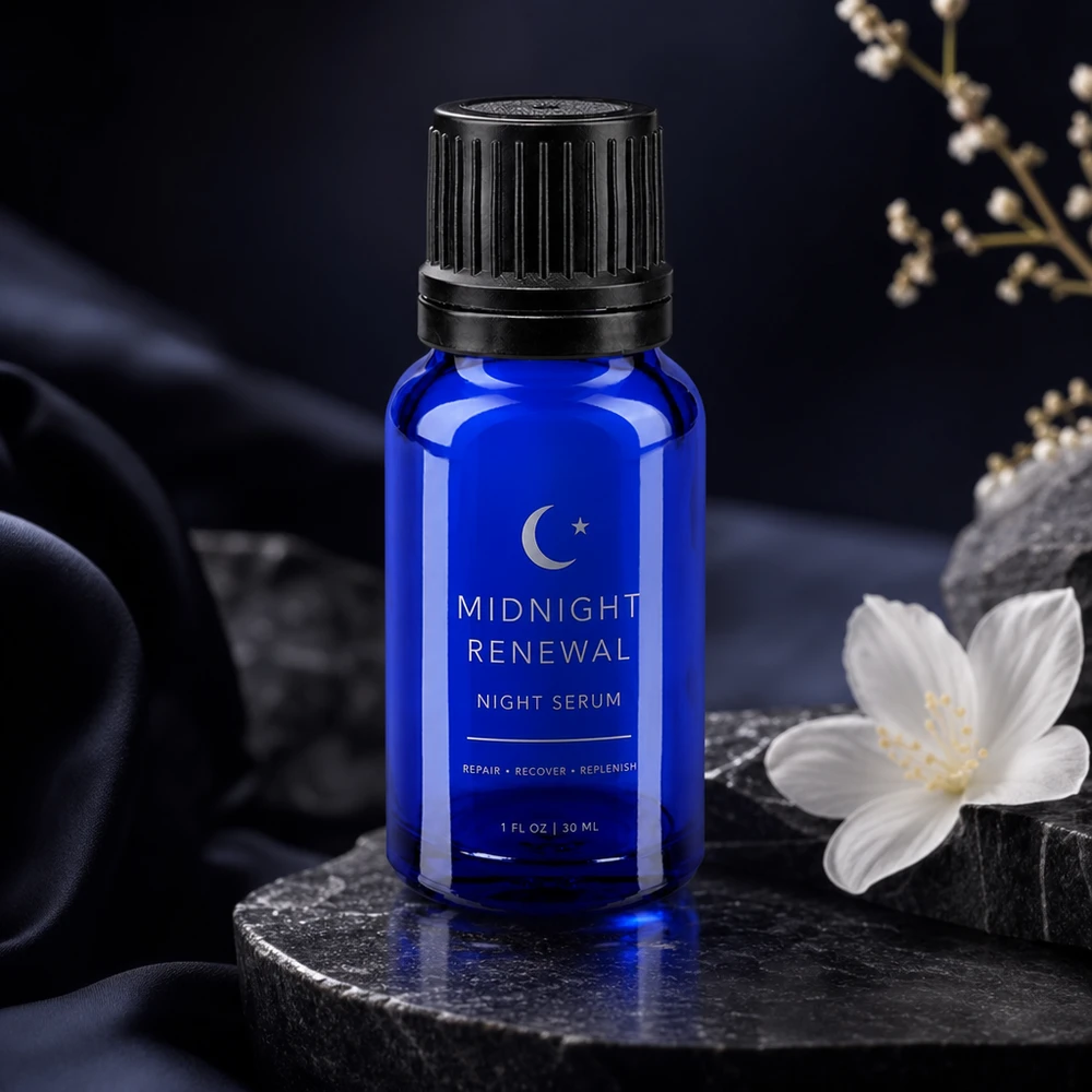 Frasco de farmácia azul 10ml tampa conta-gotas anel de vazamento 1mm preto fecho inviolável Frasco de soro azul-escuro de 10 ml em vidro borossilicato com tampa de rosca preta estriada