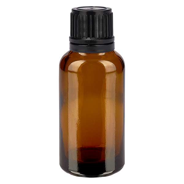 Frasco de 30 ml com tampa de rosca de 11 mm preta com fecho inviolável BrownLine UT18/30