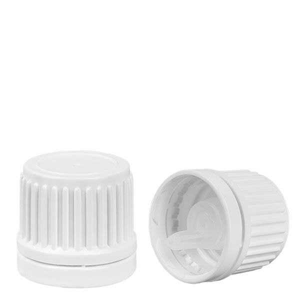Fecho de conta-gotas branco 18mm inviolável Fecho de conta-gotas branco 18mm inviolável