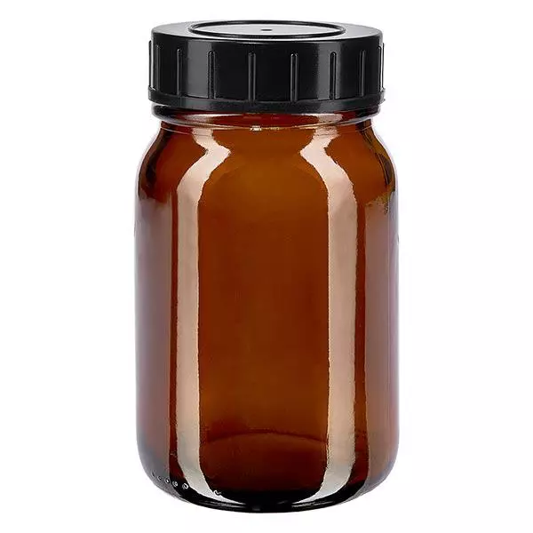 Garrafa de vidro âmbar de gargalo largo de 200ml com tampa de rosca