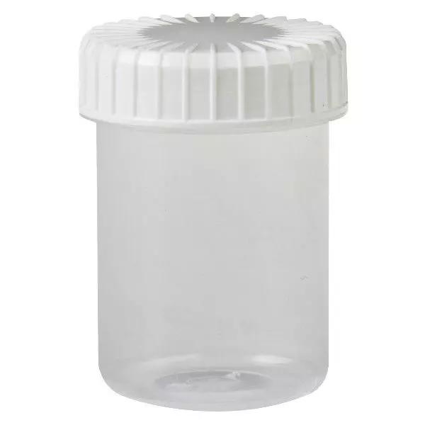 Frasco transparente com tampa de rosca de 40 ml com tampa preta ranhurada