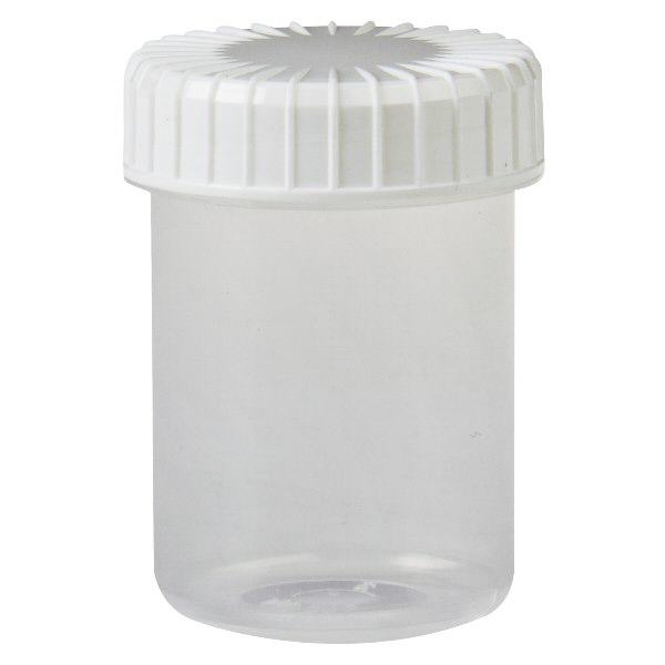 Frasco transparente com tampa de rosca de 40 ml com tampa preta ranhurada Frasco transparente com tampa de rosca de 40 ml com tampa preta ranhurada