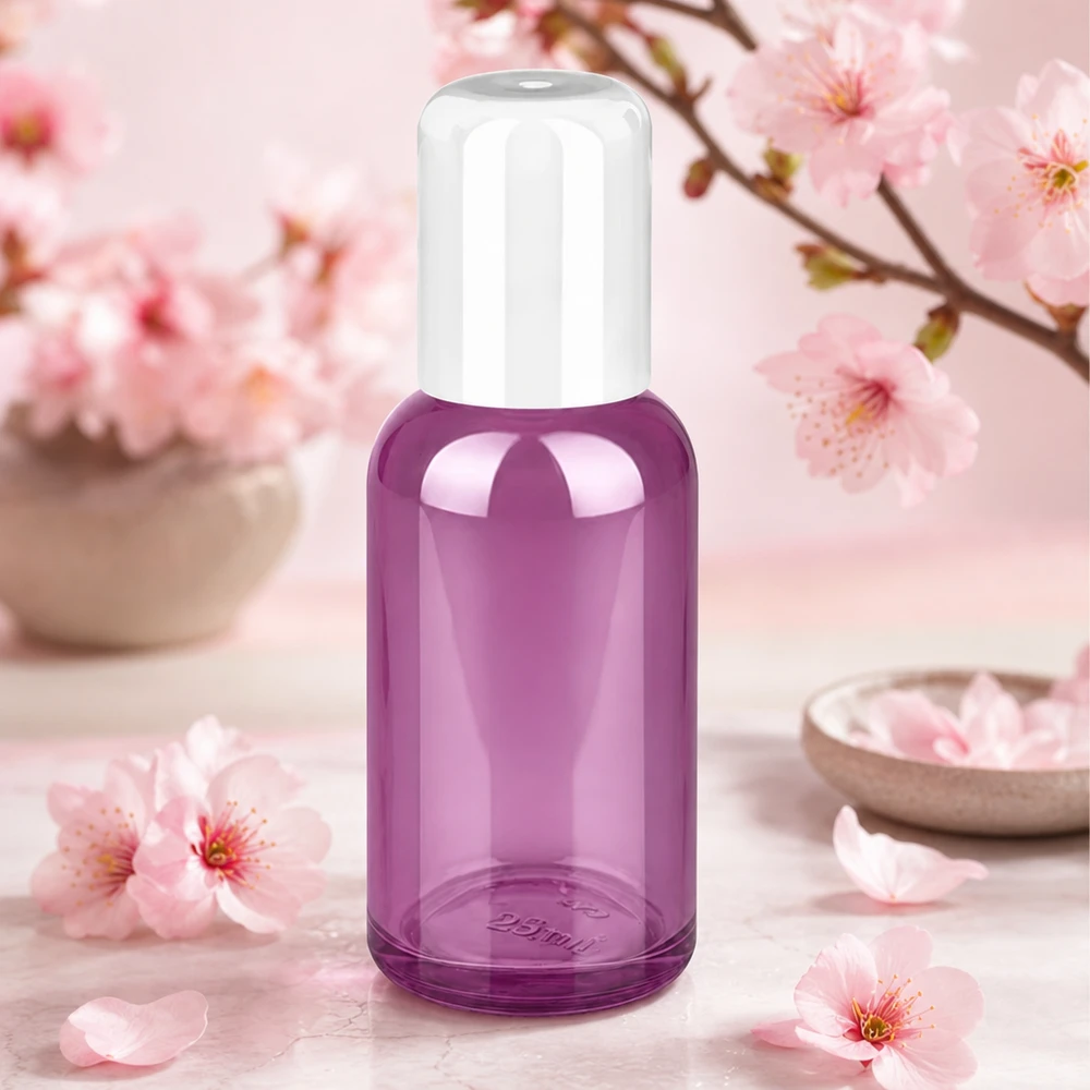 Frasco de vidro violeta de 30 ml com sistema roll-on para dosear facilmente os produtos cosméticos