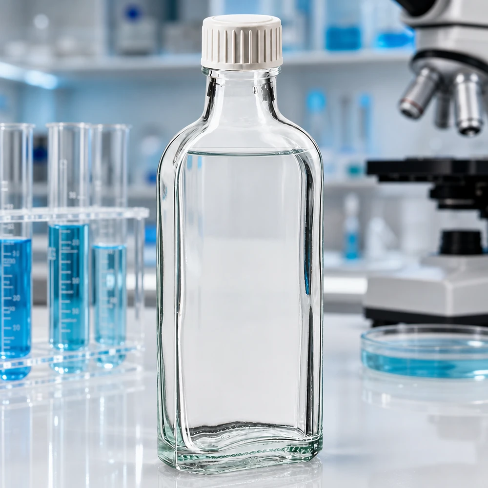 Tampa de rosca transparente Meplat de 100 ml com inserção de espuma PE Frasco de laboratório retangular de 100 ml, em vidro transparente, com tampa de rosca branca e inserção de espuma de PE