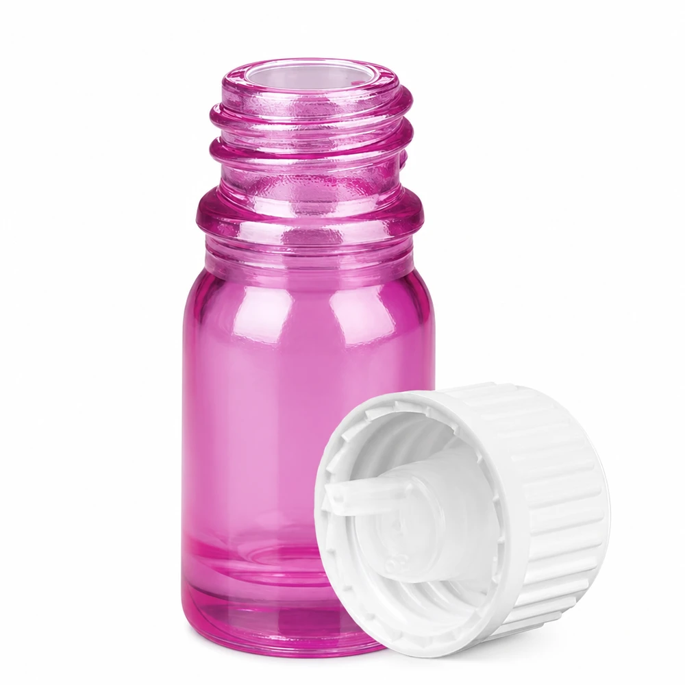 Frasco conta-gotas de 5 ml 0,9 mm branco padrão PurpleLine UT18/5 Frasco conta-gotas de 5 ml com abertura de dosagem de 0,9 mm transparente violeta para uma aplicação precisa STD PurpleLine