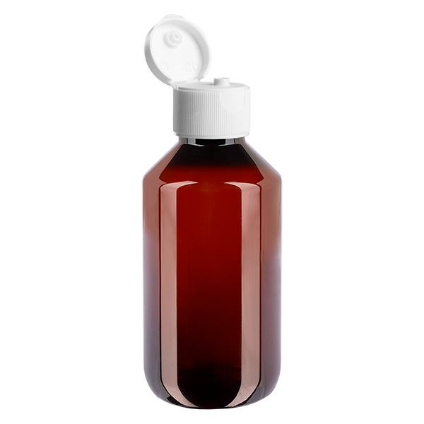 Frasco PET 200ml com tampa flip-top branca Frasco PET 200ml com tampa flip-top branca