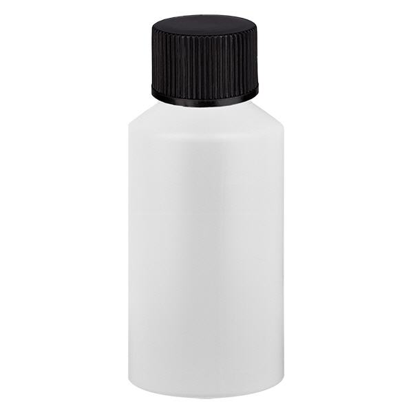 Frasco de farmácia HDPE 50ml branco, com tampa de rosca preta Frasco de farmácia HDPE 50ml branco, com tampa de rosca preta