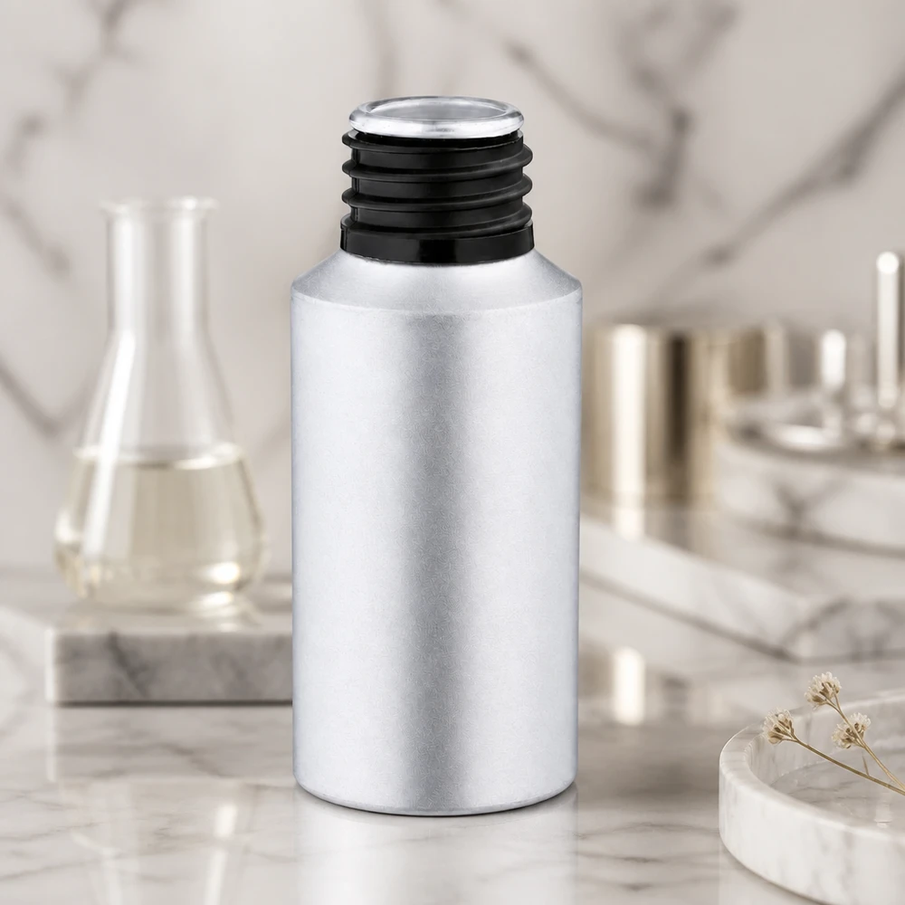 30ml gebeizte Aluflasche Frasco pequeno de alumínio de 30 ml com tampa de rosca preta para aromaterapia e cosméticos naturais