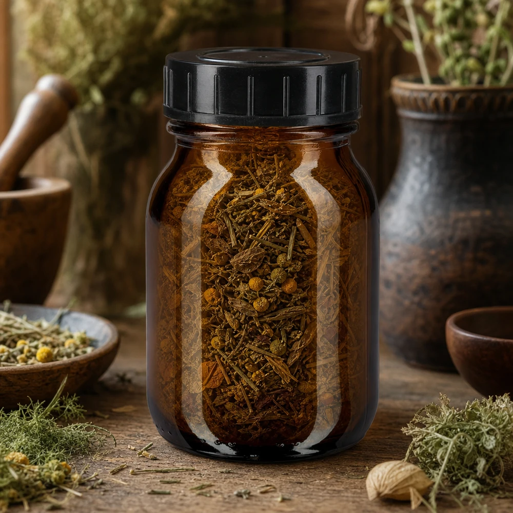 Frasco de 75ml com gargalo largo em vidro âmbar com tampa de rosca Vielseitige 75ml Weithalsflasche Braunglas mit dichtem Verschluss für Küche und Hausapotheke