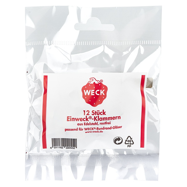 Pinças Original WECK (Pack(s) com 12 peças) Pinças de conservação WECK 12 peças em aço inoxidável para boiões de bordo redondo Embalagem original do produto