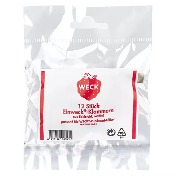 Pinças de conservação WECK 12 peças em aço inoxidável para boiões de bordo redondo Embalagem original do produto