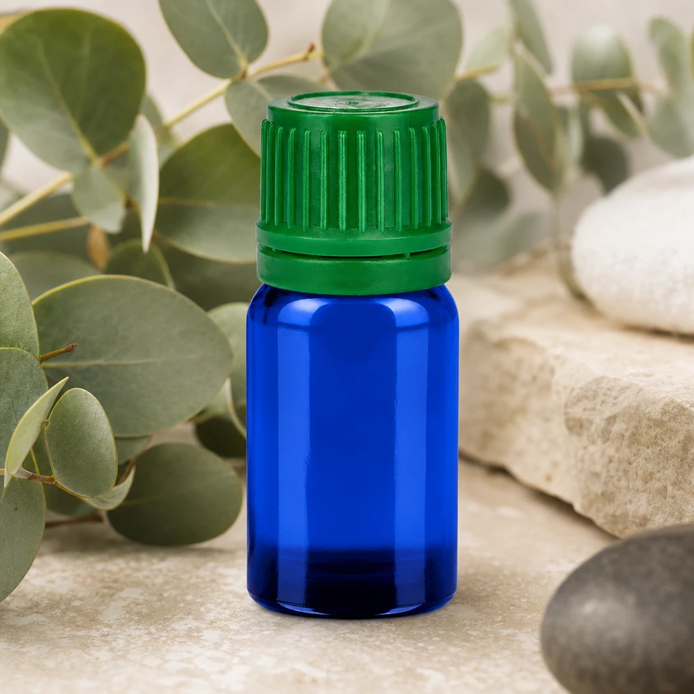 Frasco de 5 ml com tampa verde com nervuras para uma fixação segura e uma abertura fácil