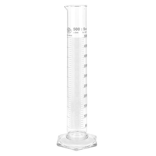 Garrafa de medição de 500 ml HF em vidro, escala branca Garrafa de medição de 500 ml HF em vidro, escala branca