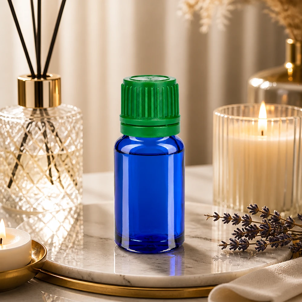 Frasco de vidro de 10 ml de alta qualidade da série BlueLine com proteção UV e tampa verde inviolável