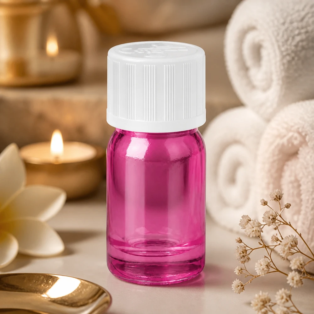 Frasco de vidro de 5 ml de alta qualidade com conta-gotas em violeta elegante para aromaterapia e bem-estar