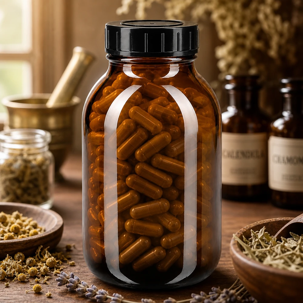 Garrafa de 500ml com gargalo largo em vidro âmbar com tampa de rosca Frasco farmacêutico de 500 ml em vidro âmbar com proteção UV e tampa de rosca prática