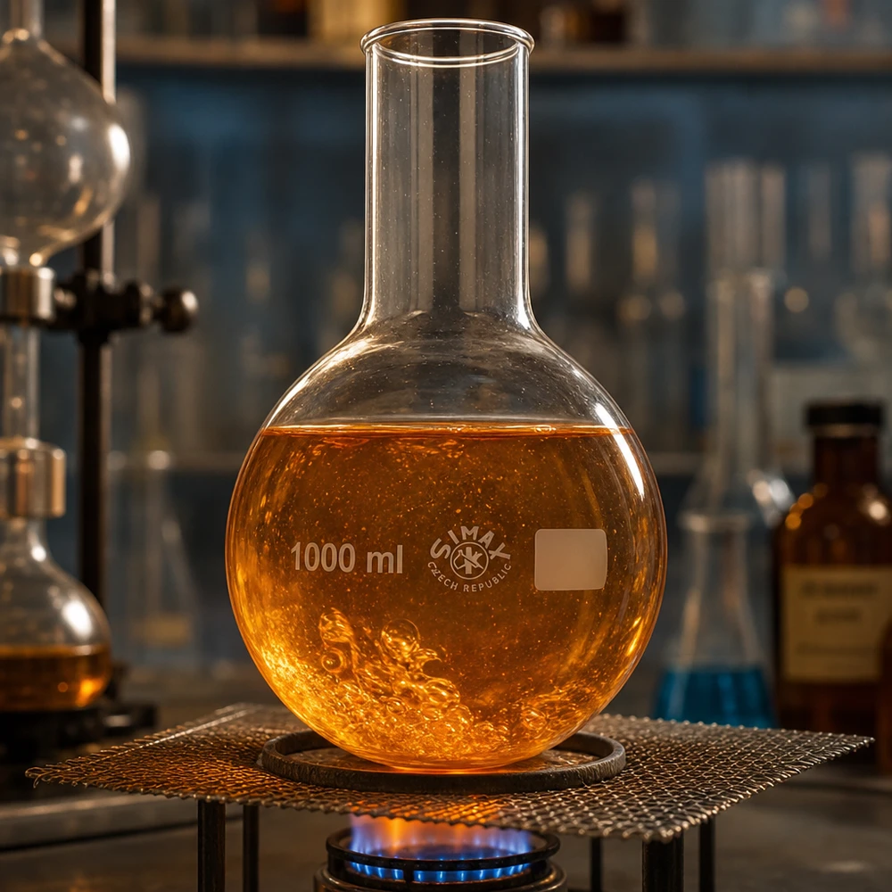 Balão de laboratório de fundo redondo de 1000 ml para aquecimento no bico de Bunsen para reacções térmicas