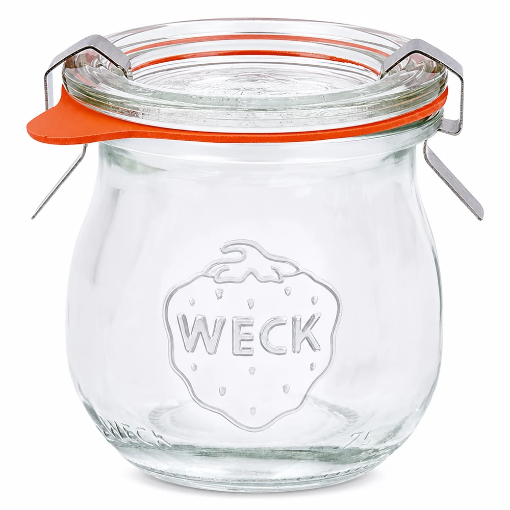 Frasco tulipa de 75ml completo WECK RR40 Frasco de tulipas WECK 75ml RR40 com tampa de vidro e anel de borracha laranja Frasco de conservação e armazenamento