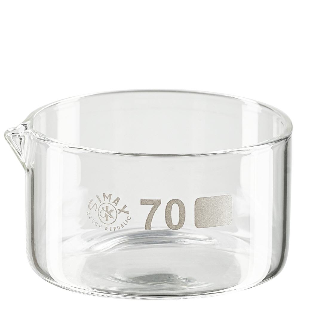 Prato de cristalização de 100ml com bico em borosilicato ø70mm Prato de cristalização de 100ml com bico em borosilicato ø70mm