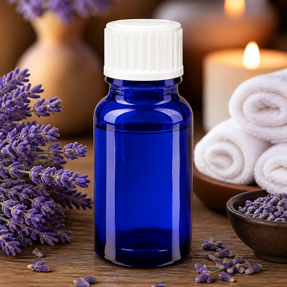Frasco de farmácia azul 10ml tampa de rosca branco standard Pequeno frasco de vidro azul de 10 ml com tampa de segurança infantil branca para óleos essenciais