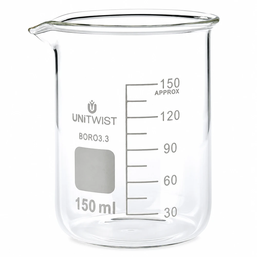 Copo de vidro de 150 ml, borossilicato, de formato baixo, UNiTwist, transparente, com escala até 150 ml