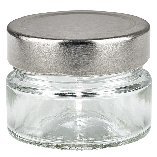 Frasco redondo de 80 ml + tampa BasicSeal prata profunda UNiTWIST