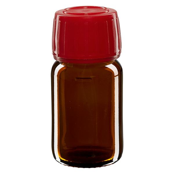 30ml Medizinflasche braun, Verschluss rot mit Originalitätsring ApoGlas