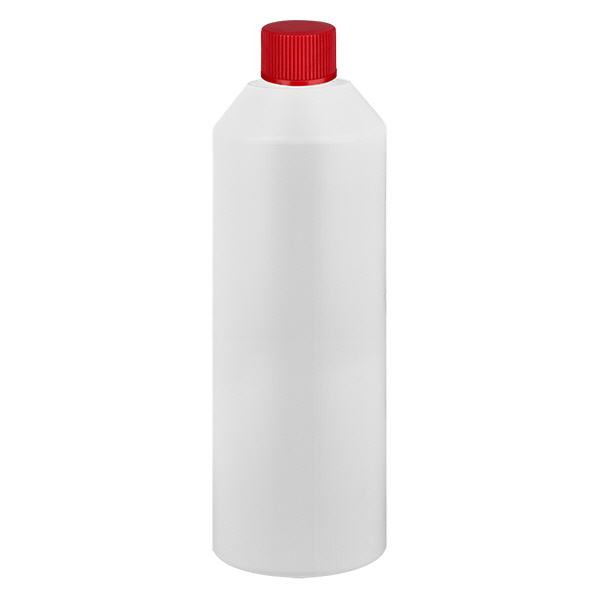 Frasco de farmácia HDPE 250ml branco, com tampa de rosca vermelha