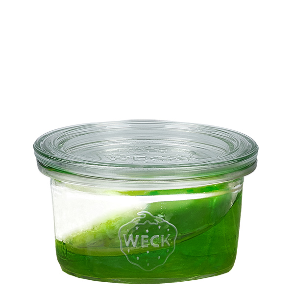 Conjunto de 12 copos de vidro Weck 50ml com 12 tampas de vidro Conjunto de 12 copos de vidro Weck 50ml com 12 tampas de vidro