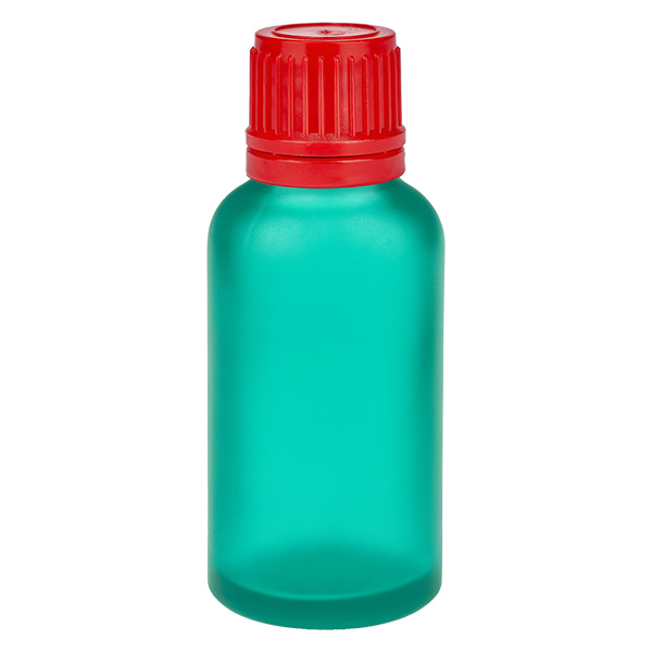 Frasco de 30 ml com tampa de rosca de 11 mm vermelha com fecho inviolável GreenLine UT18/30