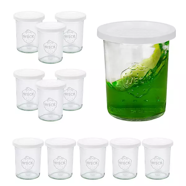 Conjunto de 12 copos de vidro Weck de 160ml com 12 tampas de vidro Conjunto de 12 copos de vidro Weck de 160ml com 12 tampas de vidro