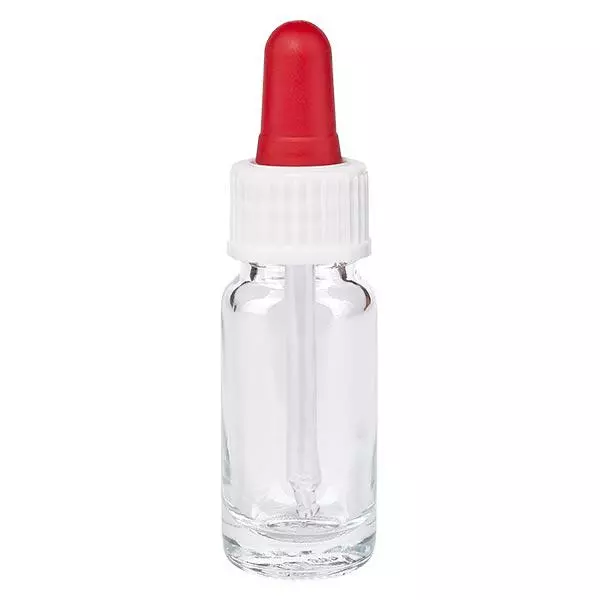 Frasco de farmácia transparente 10ml pipeta branco/vermelho standard