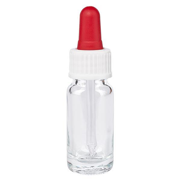 Frasco de farmácia transparente 10ml pipeta branco/vermelho standard