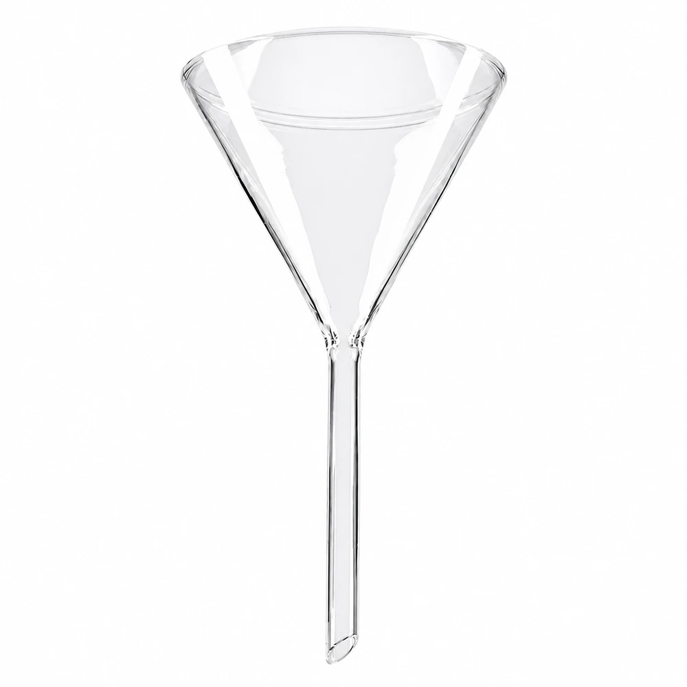 Funil de borossilicato com 100 mm de diâmetro e ângulo de 60 graus para uma decantação precisa no laboratório