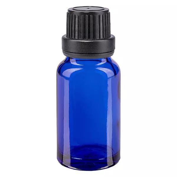 Frasco de farmácia azul 10ml tampa de rosca preta com fecho inviolável Frasco de farmácia azul 10ml tampa de rosca preta com fecho inviolável