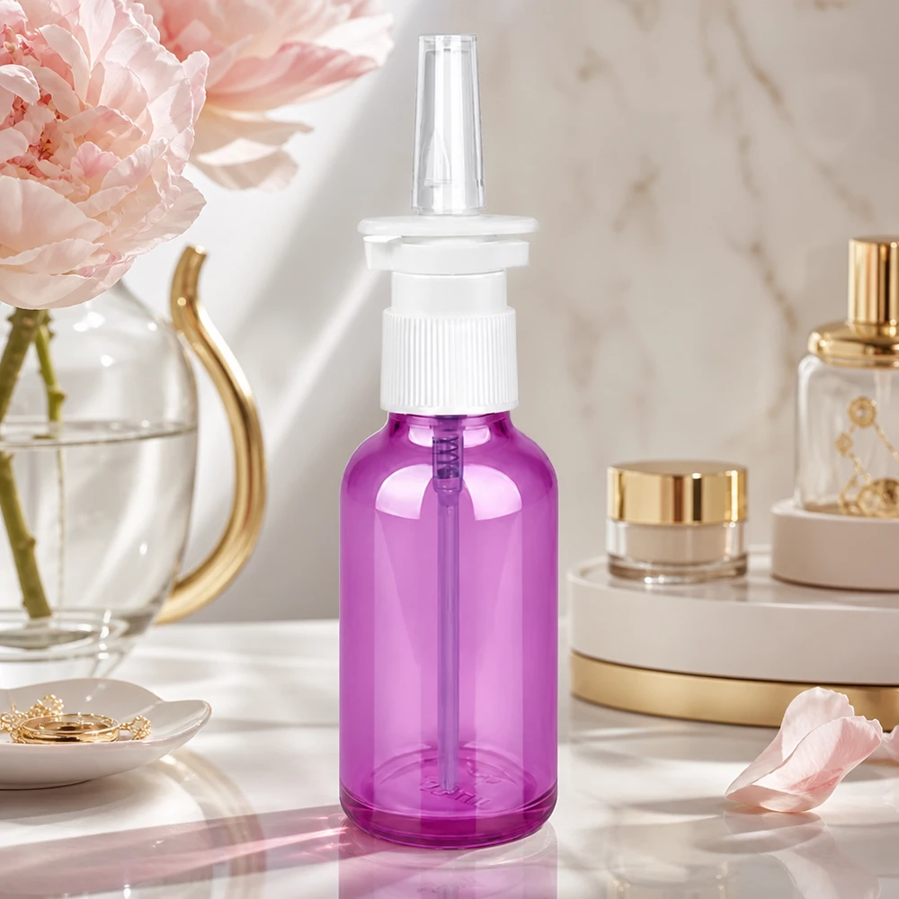 Frasco de spray de 30 ml de alta qualidade com rosca UT18 em roxo elegante para soluções profissionais de spray nasal