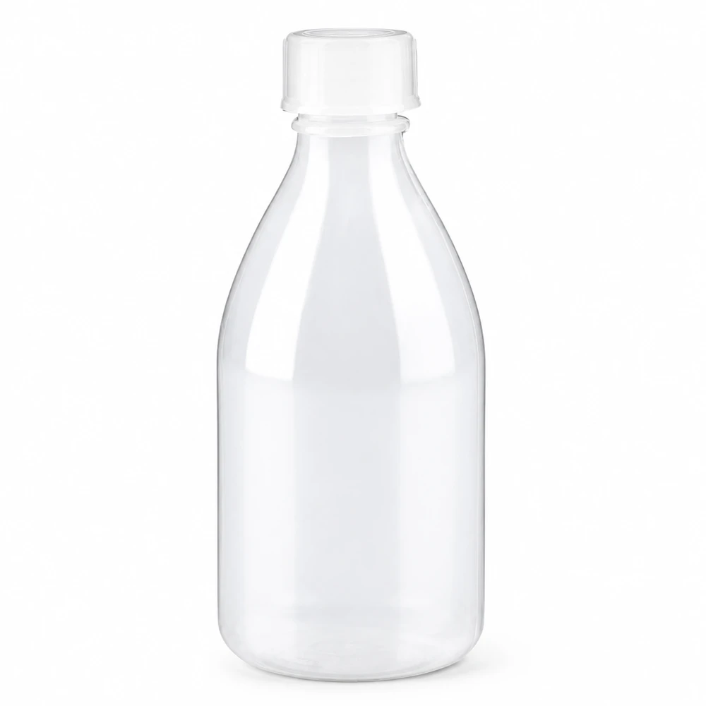 Frasco de plástico transparente de 100 ml, com tampa de rosca e gargalo estreito, para laboratório e investigação