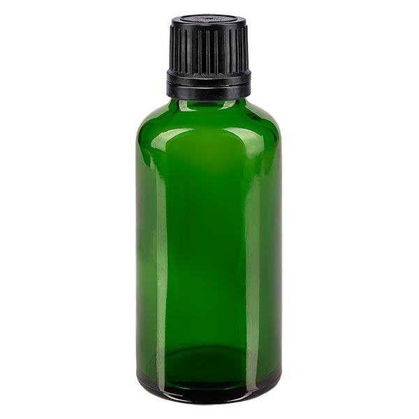Frasco de farmácia verde 50ml tampa de rosca preta anel de vazamento fecho inviolável Frasco de farmácia verde 50ml tampa de rosca preta anel de vazamento fecho inviolável