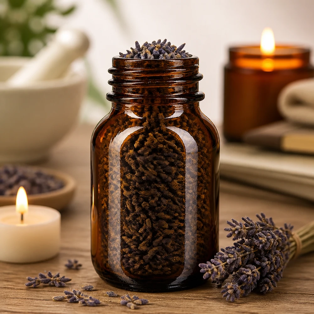 Garrafa de 50ml com gargalo largo em vidro âmbar Frasco de vidro âmbar de 50 ml com gargalo largo e proteção UV para substâncias e ervas sensíveis à luz