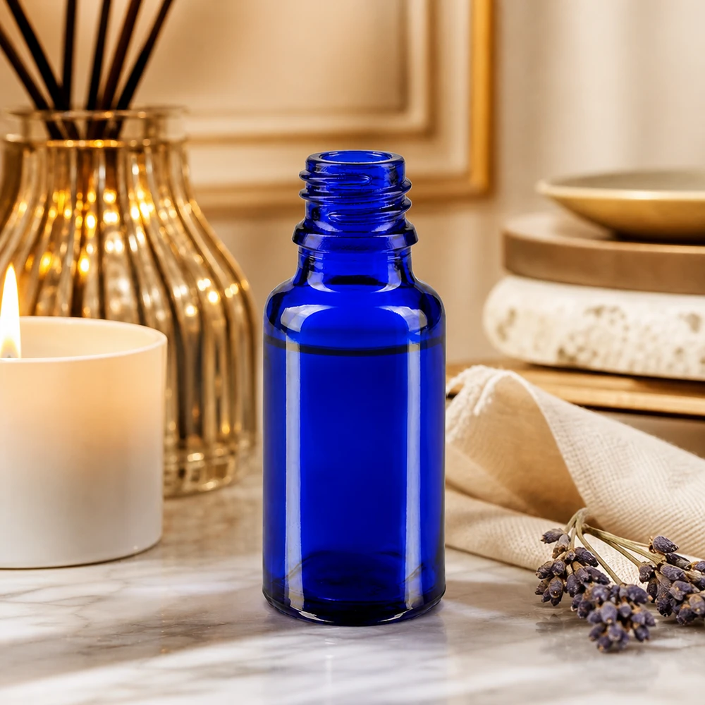 Frasco conta-gotas 20ml DIN 18 BLAUGLAS Frasco ApoGlas azul-cobalto de 20 ml com proteção UV para substâncias e essências sensíveis à luz