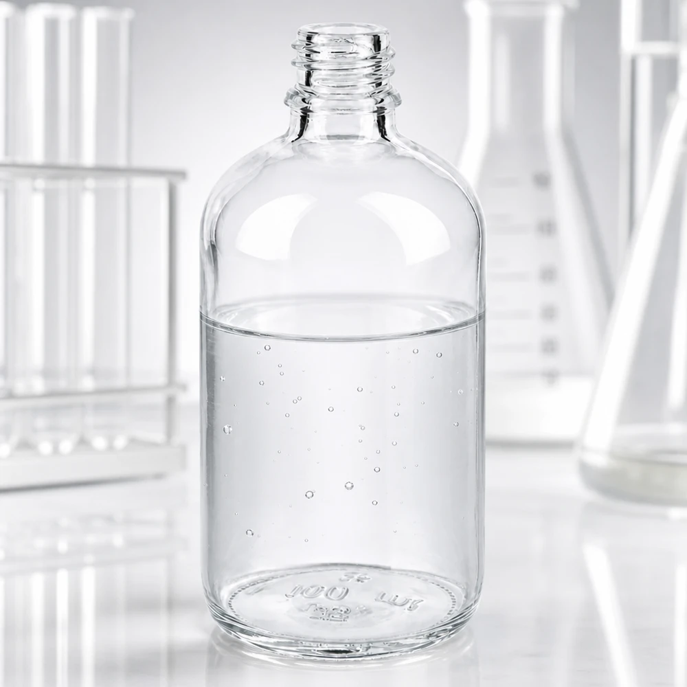 Frasco de farmácia transparente de 100 ml ApoGlas com abertura larga para facilitar o enchimento e a limpeza