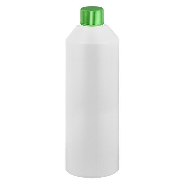 Frasco de farmácia HDPE 250ml branco, com tampa de rosca verde