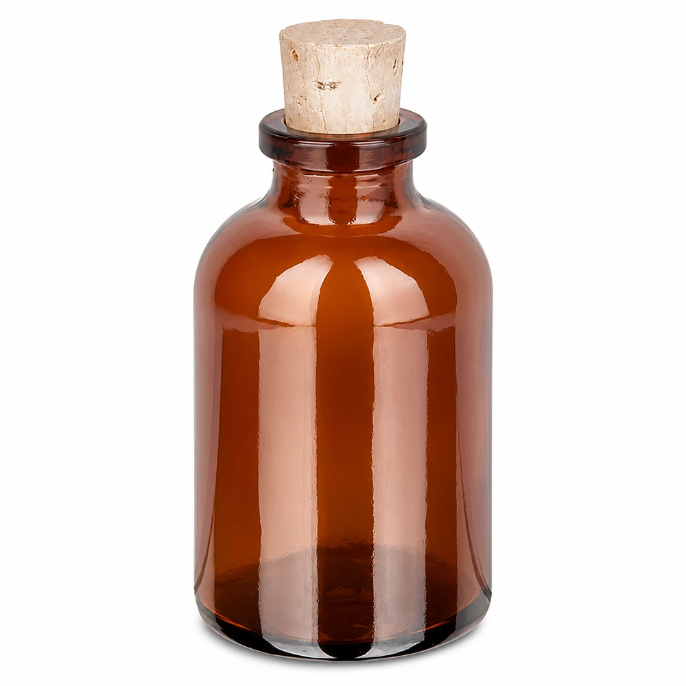 Frasco de vidro âmbar 30ml com rolha 11/14mm Apotheker Braunglasflasche 30ml mit Kork ideal für Laborflüssigkeiten