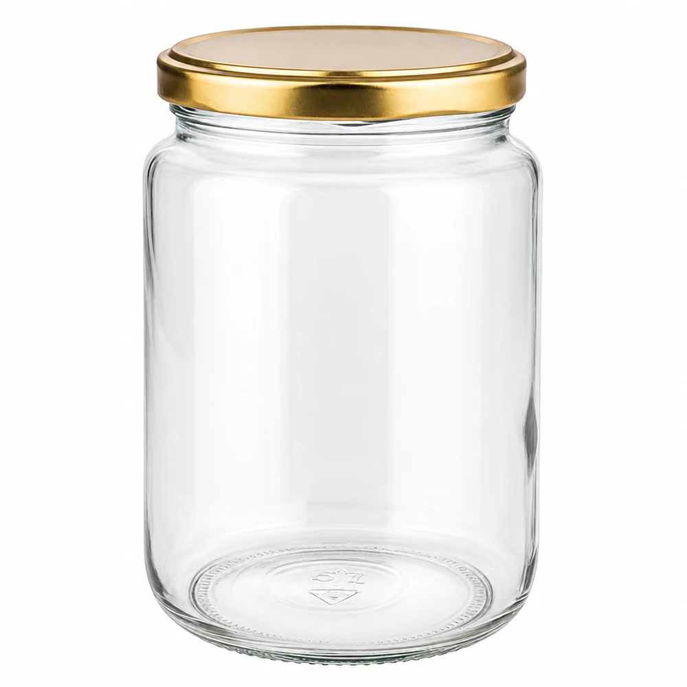 Frasco redondo de 795 ml com tampa dourada BasicSeal UNiTWIST - frasco de conserva vazio em vidro transparente para conservação